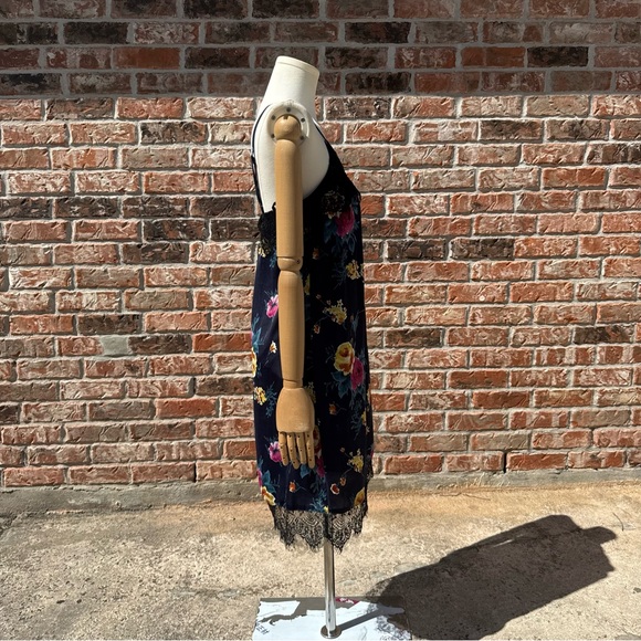 NWT Anthropologie 90s Pins and Needles Navy Floral Slip Dress w/Lace Trim / XS - Picture 9 of 17